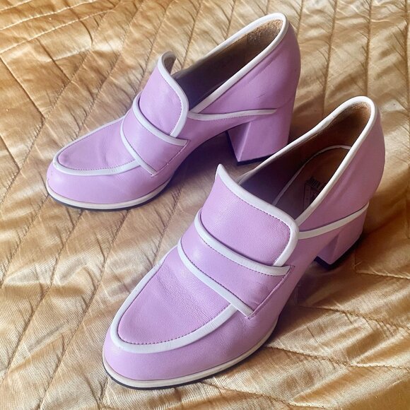 John Fluevog Nimbus Size 8 7.5 Mod Purple Leather Loafer Oxford 1970s 1960s Look - Picture 1 of 7